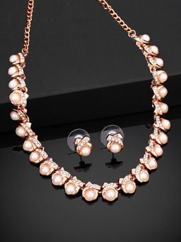 Estele - Rose Gold Plated Ravishing Designer Necklace Set With White Crystals