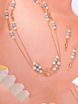 Estele - Rose Gold Plated Sparkling Necklace Set With Pearls