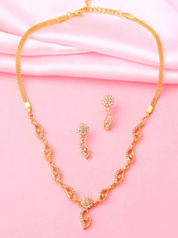 Estele - Gold Plated Cz Elegant Necklace Set With White Stones