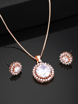 Estele - Rose Gold Plated Cz Flower Designer Pendant Set With White Stones