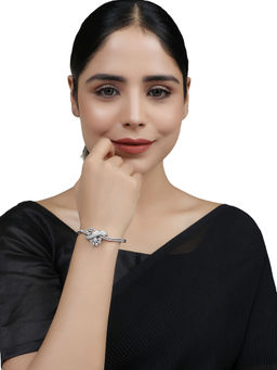 Anika's Creations - Designer Silver Plated Floral Design White American Diamond Bracelet