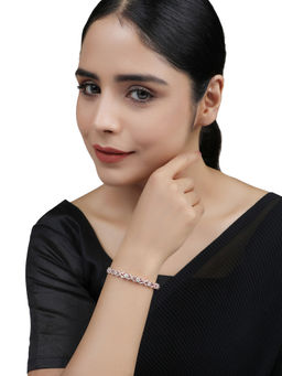 Anika's Creations - Charming American Diamond Rose Gold Plated Floral Design Openable Bracelet