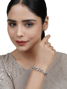 Anika's Creations - Trendy Silver Plated American Diamond Floral Pattern Stylish Bracelet