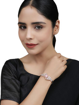 Anika's Creations - Glamours Pink And White American Diamond Stone Studded Openable Bracelet