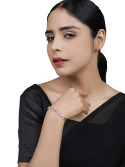 Anika's Creations - Elegant White And Baby Pink American Diamond Stone Studded Openable Bracelet