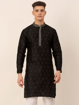 Jompers - Men Collar Embroidered Kurta in Black