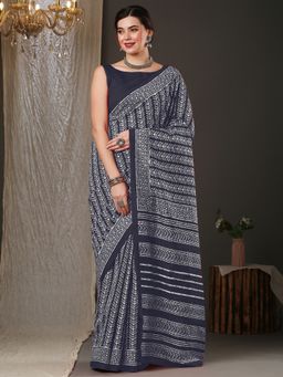 Akhilam - Womens Bhagalpuri Silk Grey Printed Designer Saree with Unstitched Blouse