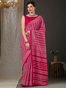Akhilam - Womens Bhagalpuri Silk Pink Printed Designer Saree with Unstitched Blouse