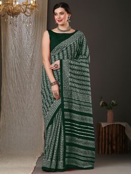 Akhilam - Womens Bhagalpuri Silk Green Printed Designer Saree with Unstitched Blouse