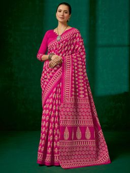 Akhilam - Womens Bhagalpuri Silk Pink Printed Designer Saree with Unstitched Blouse