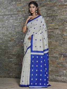 Sareemall - Womens Bhagalpuri Silk Off White Printed Designer Saree with Unstitched Blouse
