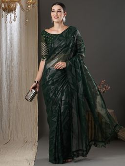 Sareemall - Womens Georgette Green Printed Designer Saree with Unstitched Blouse