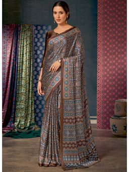 Sareemall - Womens Crepe Brown Digital Print Designer Saree with Unstitched Blouse