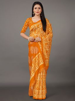 Akhilam - Womens Bhagalpuri Silk Orange Printed Designer Saree with Unstitched Blouse