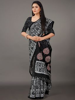 Akhilam - Womens Bhagalpuri Silk Black Printed Designer Saree with Unstitched Blouse