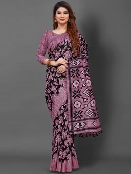 Akhilam - Womens Bhagalpuri Silk Purple Printed Designer Saree with Unstitched Blouse