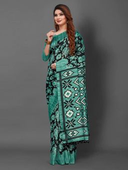 Akhilam - Womens Bhagalpuri Silk Green Printed Designer Saree with Unstitched Blouse