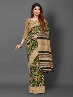 Akhilam - Womens Bhagalpuri Silk Green Printed Designer Saree with Unstitched Blouse