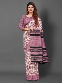 Akhilam - Womens Bhagalpuri Silk Purple Printed Designer Saree with Unstitched Blouse