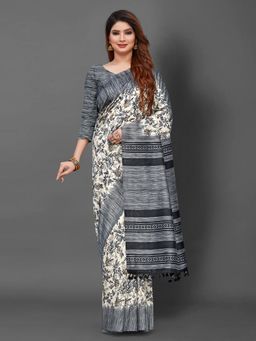 Akhilam - Womens Bhagalpuri Silk Grey Printed Designer Saree with Unstitched Blouse