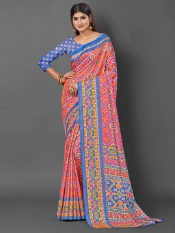 Akhilam - Womens Sana Silk Pink Printed Designer Saree with Unstitched Blouse