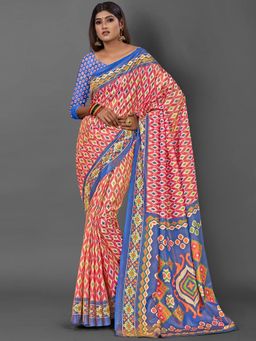 Akhilam - Womens Sana Silk Pink Printed Designer Saree with Unstitched Blouse