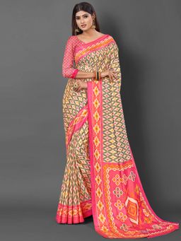 Akhilam - Womens Sana Silk Green Printed Designer Saree with Unstitched Blouse