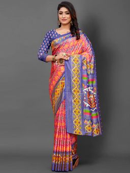 Akhilam - Womens Sana Silk Pink Printed Designer Saree with Unstitched Blouse