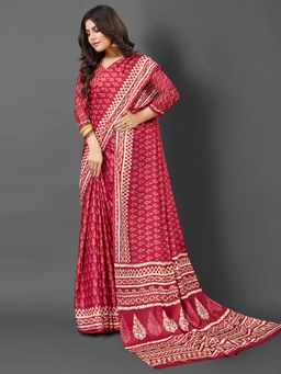Akhilam - Womens Dola Silk Pink Printed Designer Saree with Unstitched Blouse