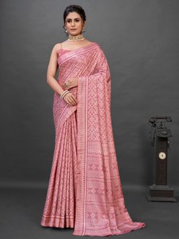 Akhilam - Womens Dola Silk Mauve Printed Designer Saree with Unstitched Blouse