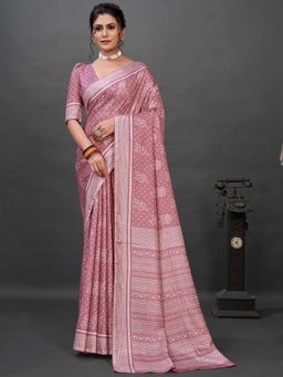 Akhilam - Womens Dola Silk Mauve Printed Designer Saree with Unstitched Blouse