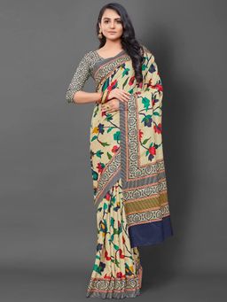 Akhilam - Womens Manipuri Silk Blue Printed Designer Saree with Unstitched Blouse