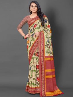 Akhilam - Womens Manipuri Silk Maroon Printed Designer Saree with Unstitched Blouse