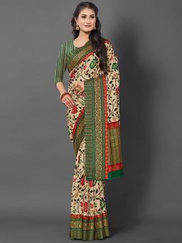 Akhilam - Womens Manipuri Silk Green Printed Designer Saree with Unstitched Blouse