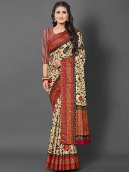 Akhilam - Womens Manipuri Silk Red Printed Designer Saree with Unstitched Blouse