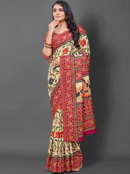 Akhilam - Womens Manipuri Silk Pink Printed Designer Saree with Unstitched Blouse
