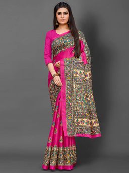 Akhilam - Womens Khadi Silk Pink Printed Designer Saree with Unstitched Blouse