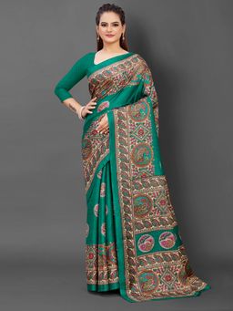 Akhilam - Womens Khadi Silk Green Printed Designer Saree with Unstitched Blouse