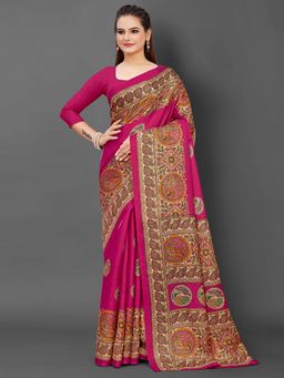 Akhilam - Womens Khadi Silk Pink Printed Designer Saree with Unstitched Blouse