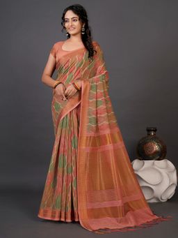 Akhilam - Womens Cotton Silk Multi-Coloured Printed Designer Saree with Unstitched Blouse