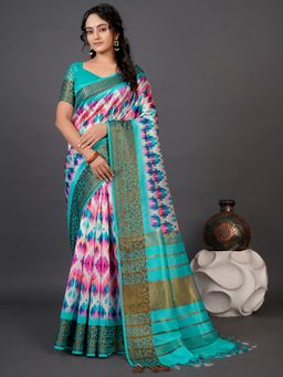 Akhilam - Womens Cotton Silk Multi-Coloured Printed Designer Saree with Unstitched Blouse