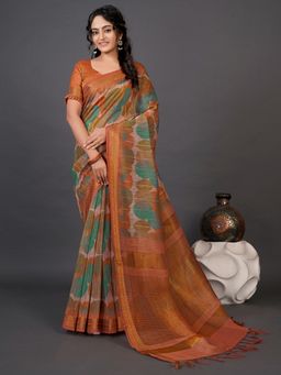Akhilam - Womens Cotton Silk Multi-Coloured Printed Designer Saree with Unstitched Blouse