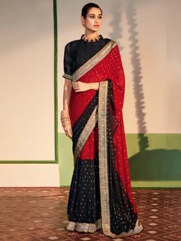 Akhilam - Womens Georgette Maroon Printed Designer Saree with Unstitched Blouse