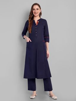 Mera Rang - Navy Blue A Line Side Pocket Kurta Set Of 2