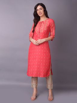 Shree - Women Poly Viscose Pink Floral Printed Kurta
