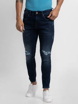 Spykar - Raw Blue Cotton Slim Fit Tapered Length Jeans for Men (kano)