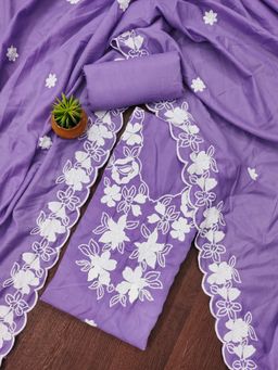 Zeepkart - Purple Cotton Embroidered Unstitched Kurta with Bottom and Dupatta (Set of 3)