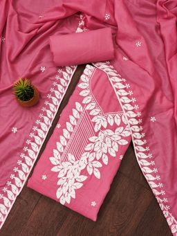 Zeepkart - Pink Cotton Embroidered Unstitched Kurta with Bottom and Dupatta (Set of 3)