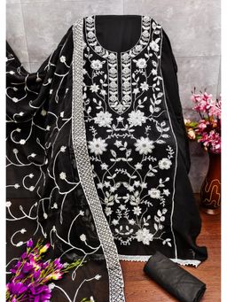 Zeepkart - Black Georgette Embroidered Unstitched Kurta with Bottom and Dupatta (Set of 3)