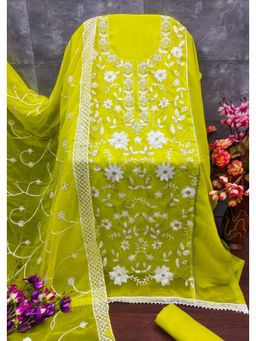 Zeepkart - Green Georgette Embroidered Unstitched Kurta with Bottom and Dupatta (Set of 3)